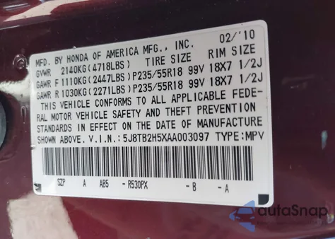 2010 Acura Rdx from USA, damaged, VIN 5J8TB2H5XAA003097